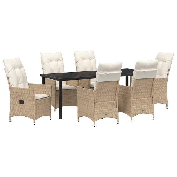 vidaXL Have Spisebordss&aelig;t med pude 7 pcs Beige polyrattan
