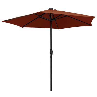 vidaXL udendørs parasol med LED-lys og aluminiumsstang 270 cm terracotta