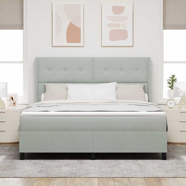 vidaXL Box spring seng med madras med LED Lysegr&aring; 180 x 200 cm Fl&oslash;jl