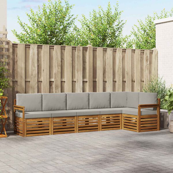 vidaXL Sofas&aelig;t med pude 6 pcs Naturlig og Lys Gr&aring; Massivt Akacietr&aelig;