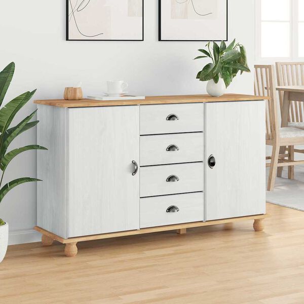 vidaXL Sideboard med skuffe ASKIM 133,5 x 40 x 79 cm Massivt fyrretr&aelig;