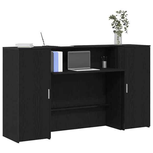 vidaXL receptionsdisk sort egetræ 180x50x103,5 cm konstrueret træ