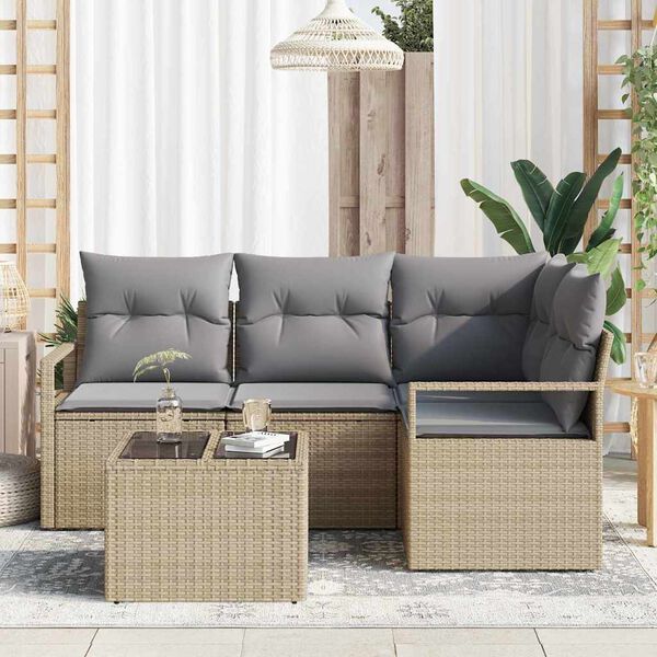 vidaXL Sofa S&aelig;t med pude 5 pcs Beige og lys gr&aring; polyrattan