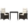 vidaXL Have Spisebordss&aelig;t med pude 3 pcs Brun polyrattan