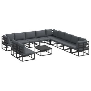 vidaXL Havesofa S&aelig;t med pude 12 pcs Sort Aluminium