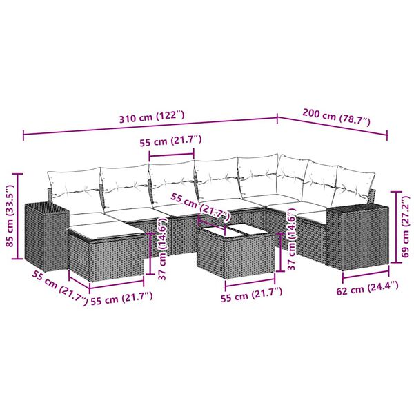 vidaXL sofas&aelig;t til haven 9 dele med hynder polyrattan sort