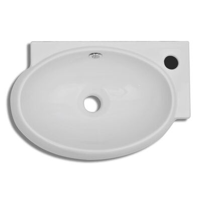 vidaXL hjørnehåndvask overløb/hanehul keramisk hvid