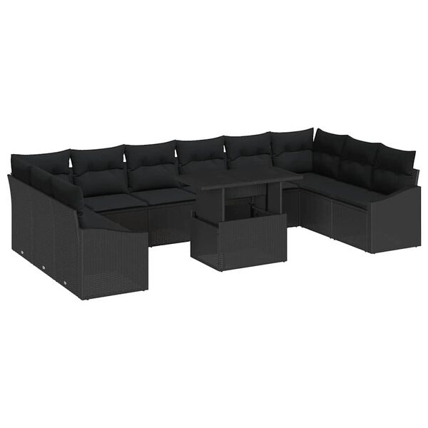 vidaXL Sofa S&aelig;t med pude 11 pcs Sort polyrattan