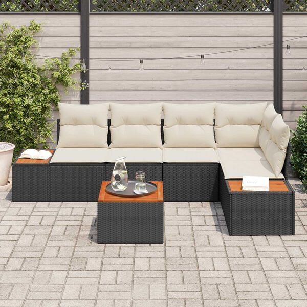 vidaXL Havesofa S&aelig;t med pude 6 pcs Sort og cremefarvet Poly rattan