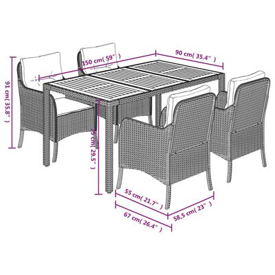 vidaXL spisebordssæt til haven 5 dele med hynder polyrattan sort