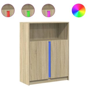vidaXL skab med LED 77x34x100 cm konstrueret tr&aelig; sonoma-eg
