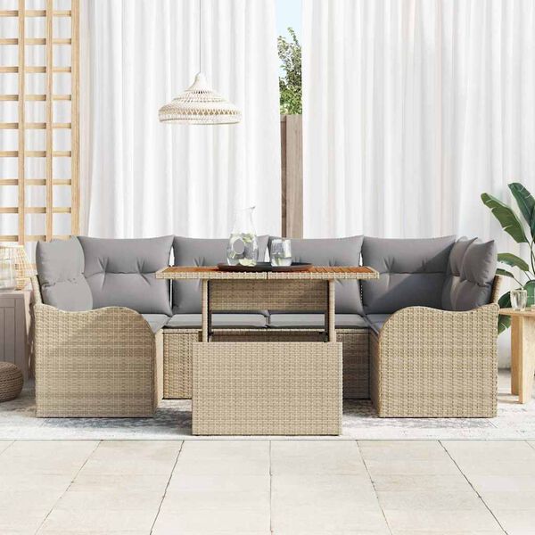 vidaXL Havesofa S&aelig;t med opbevaring 7 pcs Beige Poly rattan