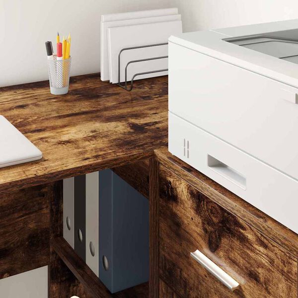 vidaXL Skrivebord med hylde Røget eg 102 x 50 x 75 cm Konstrueret træ