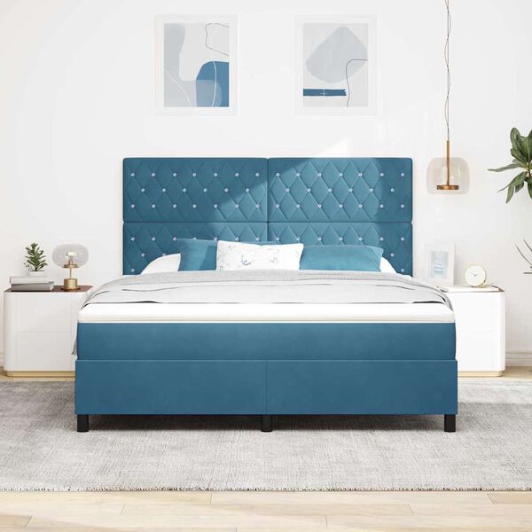 vidaXL LED Box Spring Bed med madras M&oslash;rk bl&aring; 180 x 200 cm Stof