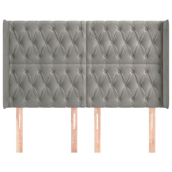 vidaXL sengegavl med kanter 163x16x118/128 cm fløjl lysegrå