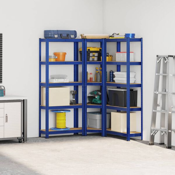 vidaXL hyldes&aelig;t 3 stk. 5 hylder st&aring;l og konstrueret tr&aelig; bl&aring;