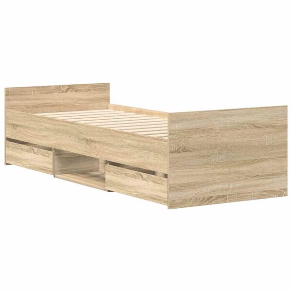 vidaXL sengeramme med sengegavl og fodgærde 100x200 cm sonoma-eg