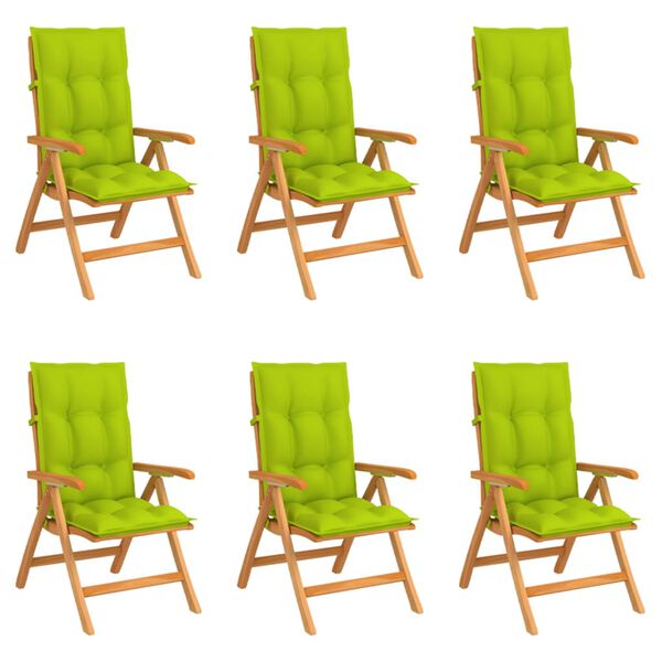 vidaXL positionsstole 6 stk. med hynder massivt teaktr&aelig;