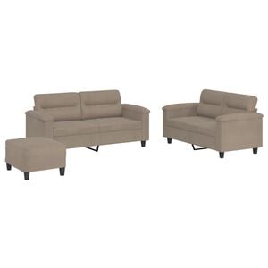 vidaXL sofas&aelig;t 3 dele med hynder mikrofiberstof gr&aring;brun