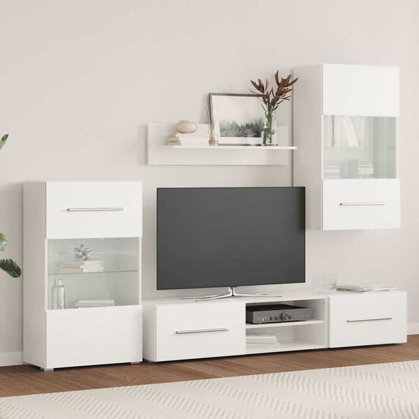 vidaXL skabssæt med tv-skab og LED-lys 5 dele hvid