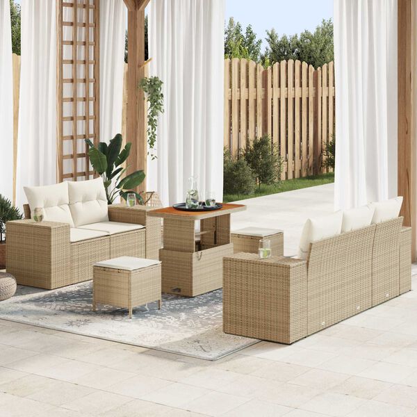 vidaXL Havesofa Sæt med pude 8 pcs Beige polyrattan