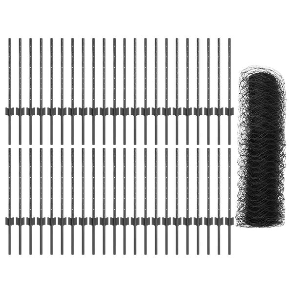 vidaXL Hegn med post Gr&aring; 0,6 x 100 m St&aring;l og PVC