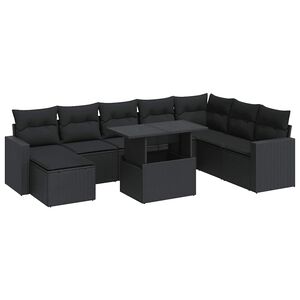 vidaXL sofas&aelig;t til haven 9 dele med hynder polyrattan sort