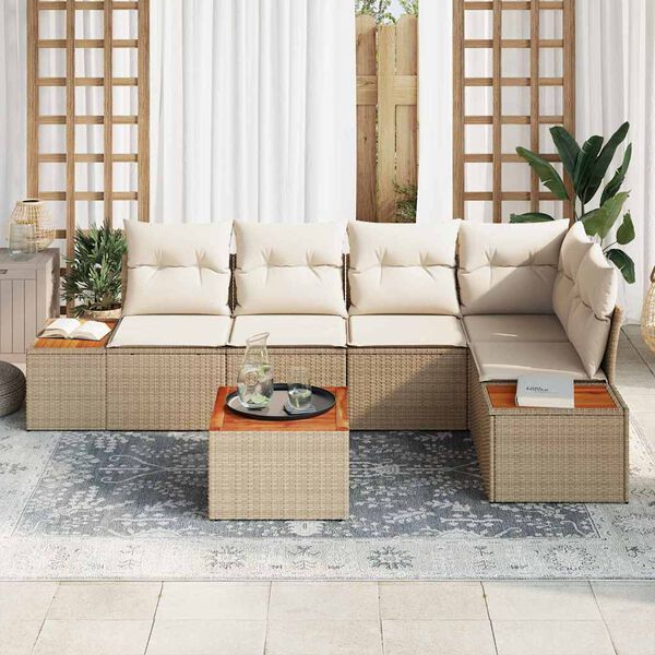vidaXL Havesofa S&aelig;t med pude 6 pcs Beige Poly rattan