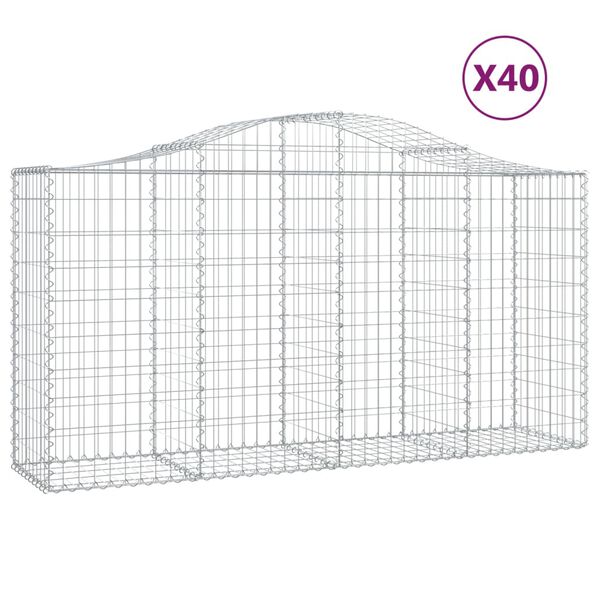 vidaXL buede gabionkurve 40 stk. 200x50x100/120 cm galvaniseret jern