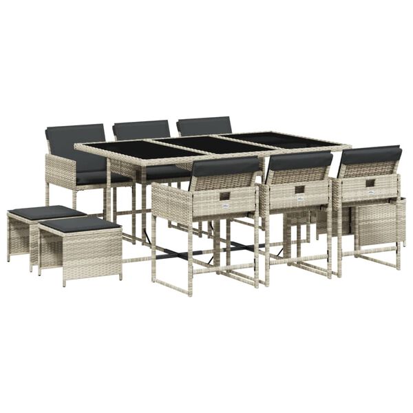 vidaXL lounges&aelig;t til haven 11 dele med hynder polyrattan lysegr&aring;