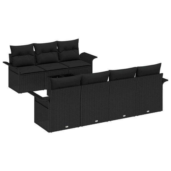 vidaXL Havesofa S&aelig;t med pude med opbevaring 8 pcs Sort polyrattan