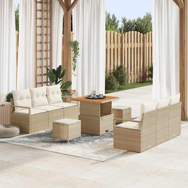 vidaXL Havesofa S&aelig;t med opbevaring 9 pcs Beige Poly rattan