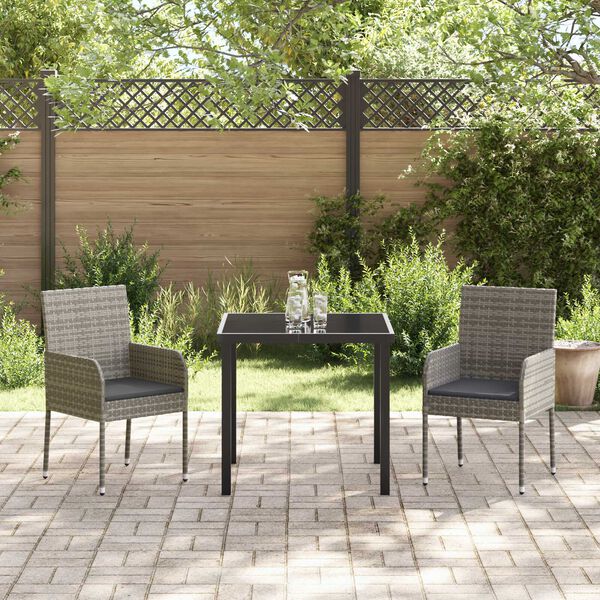 vidaXL Have Spisebordss&aelig;t med pude 3 pcs Gr&aring; polyrattan