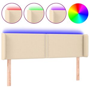 vidaXL sengegavl med LED-lys 147x16x78/88 cm stof cremefarvet