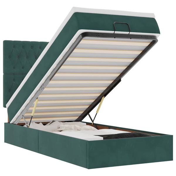 vidaXL osmannisk sengeramme med madrasser 90x190 cm fl&oslash;jl m&oslash;rkegr&oslash;n