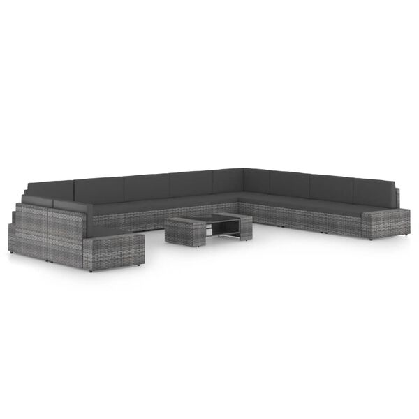 vidaXL lounges&aelig;t til haven 11 dele med hynder polyrattan gr&aring;