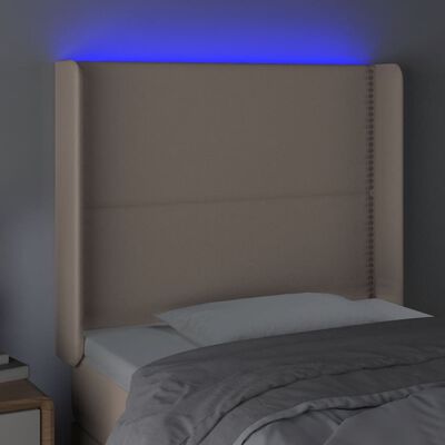 vidaXL sengegavl med LED-lys 93x16x118/128 cm kunstlæder cappuccino