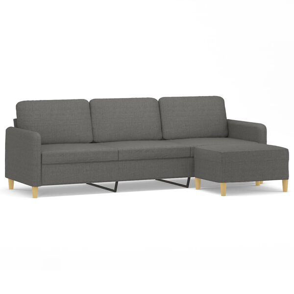 vidaXL 3-personers sofa med fodskammel 210 cm stof M&oslash;rkegr&aring;