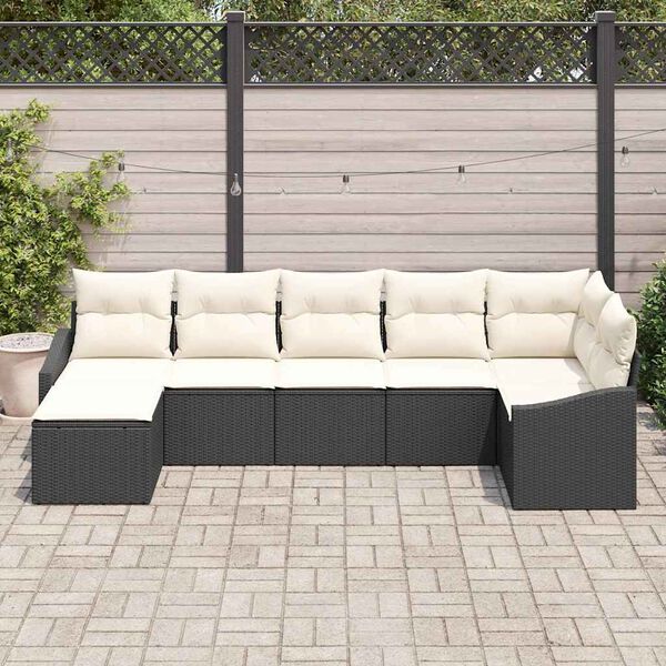 vidaXL Havesofa S&aelig;t med pude 7 pcs Sort og Cream polyrattan