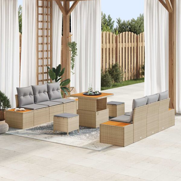 vidaXL Havesofa S&aelig;t 9 pcs Beige polyrattan