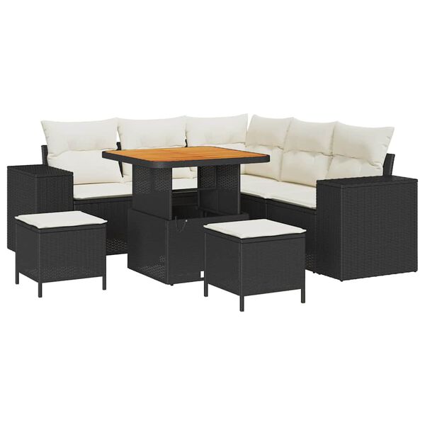 vidaXL Havesofa S&aelig;t med pude med opbevaring 8 pcs Sort og Cream