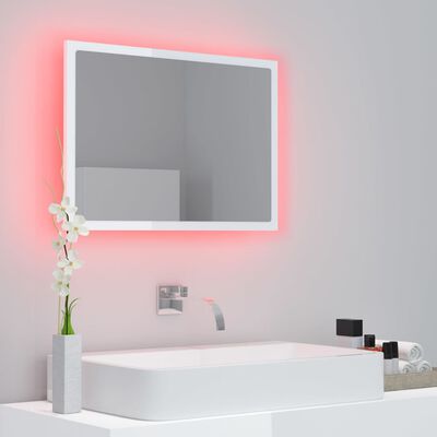 vidaXL badeværelsesspejl med LED-lys 60x8,5x37 cm akryl hvid højglans