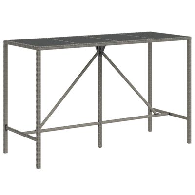 vidaXL barbord med glasplade 180x70x110 cm polyrattan grå