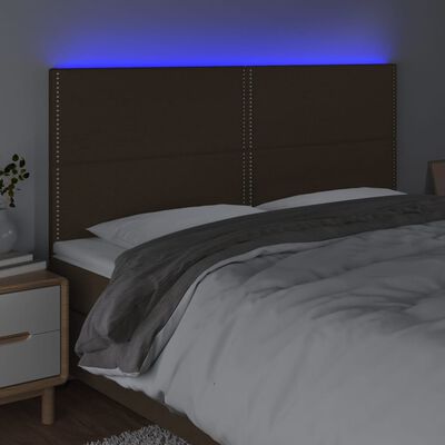 vidaXL sengegavl med LED-lys 160x5x118/128 cm stof mørkebrun