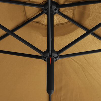 vidaXL dobbelt parasol med stålstang 600 cm gråbrun