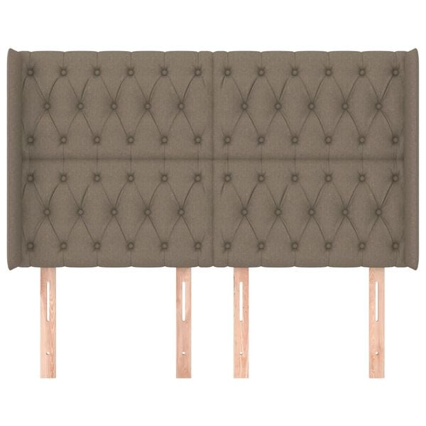 vidaXL sengegavl med kanter 163x16x118/128 cm stof gr&aring;brun