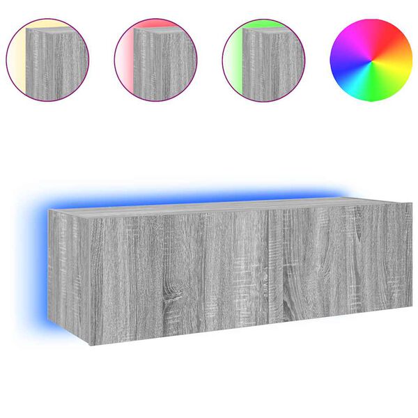 vidaXL v&aelig;gh&aelig;ngt tv-bord m. LED-lys 100x35x31 cm gr&aring; sonoma-eg