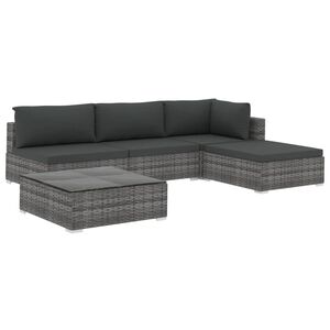 vidaXL lounges&aelig;t til haven 5 dele med hynder polyrattan gr&aring;