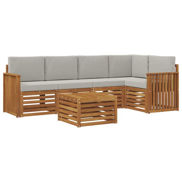 vidaXL Sofas&aelig;t med pude 6 pcs Naturlig og Lys Gr&aring; Massivt Akacietr&aelig;