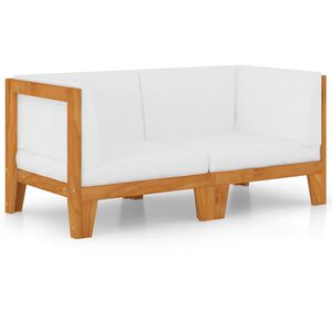vidaXL 2-personers sofa med cremehvide hynder massivt akacietr&aelig;